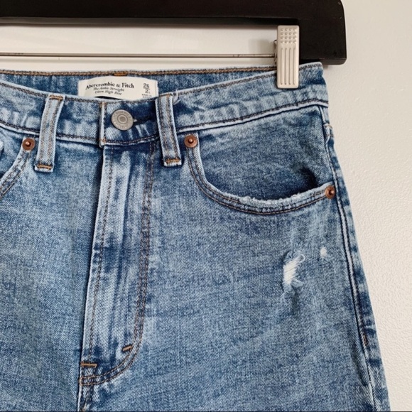 Mid Wash Abercrombie Patchwork Ultra High Rise The Ankle Straight Jean 26S - Picture 10 of 14